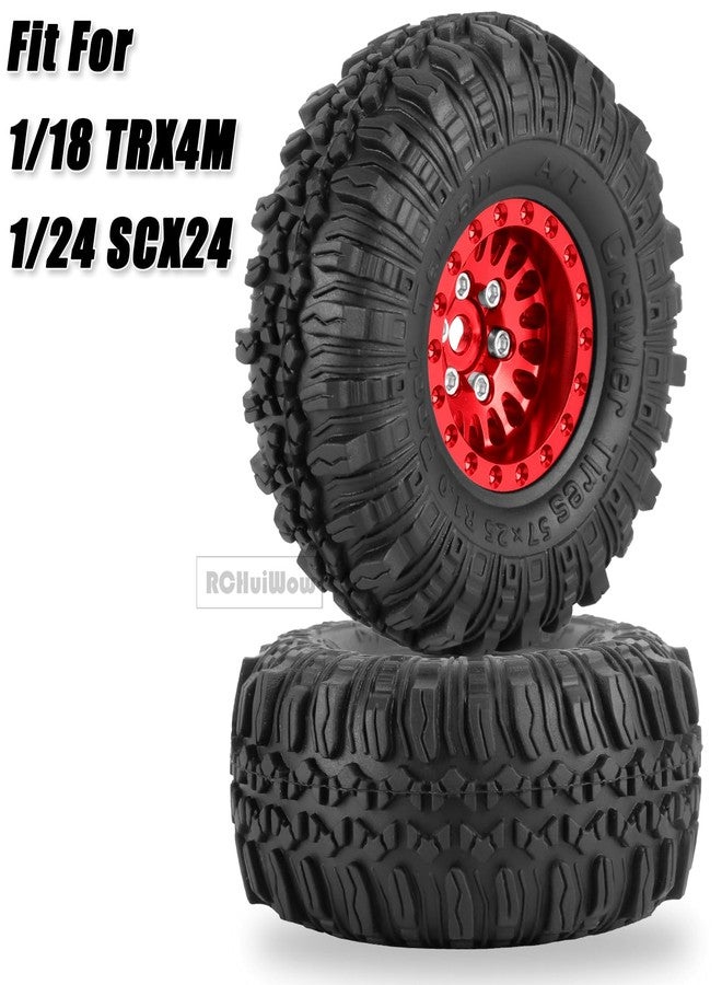 عجلات وإطارات RCHuiWow RC 1.0 Beadlock لسيارات الزحف RC بمقياس 1/18 TRX4M و1/24 SCX24، عجلات من سبائك الألومنيوم RC مع حواف Beadlock مقاس 1.0 وإطارات مطاطية ناعمة، 4 قطع، أحمر - Image 2